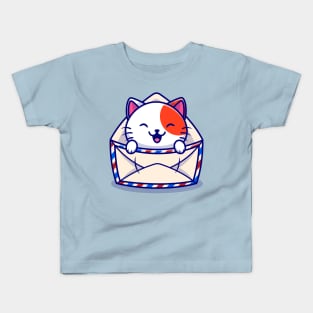 Cute Cat In Envelope Cartoon Kids T-Shirt